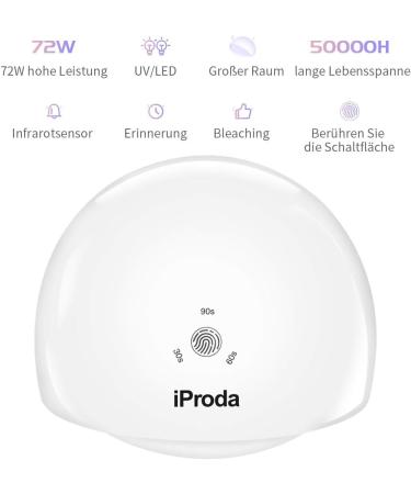 iProda 72W UV/LED Nail Dryer Lamp for Professional Gel Polish - 4 Timers for Manicure/Pedicure - At-Home and Salon Nail Art - Buy Online on SooperMarket.com