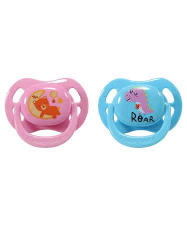 CutiePlusU Adult Sized Pacifiers for Adult Babies-Large Shield 2 Pack(Bear&Dinosaur) Pink Blue