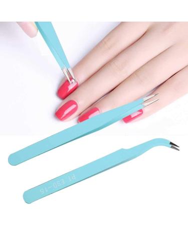 Stainless Steel Nail Art Tweezers Anti Static Straight Curved Head Accurate Manicure Picking Rhinestone Metal Accessory Pick Up Durable and Exquisite (Blue) - Buy Online on SooperMarket.com