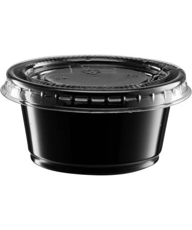 2 oz - 100 Sets Black Disposable Plastic Portion Cups with Lids for Jello Shots, Meal Prep, Sauce, Crafts & More - Buy Online on SooperMarket.com