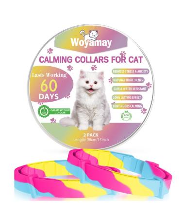 Woyamay Calming Collar For Cats Adjustable Calming Cat Collar for Anxiety and Stress Relief Natural Cat Calming Pheromone Collar with 60 Days for Kitten Medium Large Cats 2 Pack Rainbow Rainbow-2 Pack