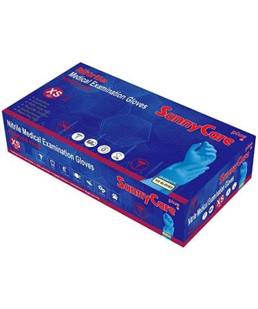 100Pcs SunnyCare 8200 Blue Nitrile Medical Exam Gloves Powder Free Chemo-Rated (Non Vinyl Latex) 100/box Size: X-Small