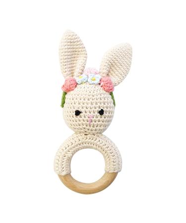geneic Baby Wooden Teether Crochet Bunny Rattle Pacifier Bracelet for Toddlers Teething 3