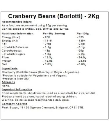 Borlotti Beans (Cranberry Beans) - 2kg - Dried - Cooking - Buy Online on SooperMarket.com