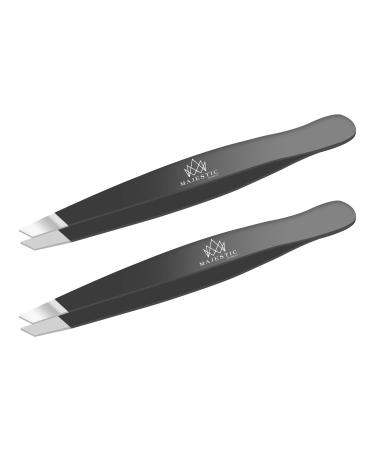 Slant Tweezers for Women and Men – Splinter, Ticks, Facial, Chin Hair, Brow and Ingrown Hair Removal Set – Sharp, Needle Nose, Stainless Steel, Surgical Precision Pluckers Majestic Bombay Black Black