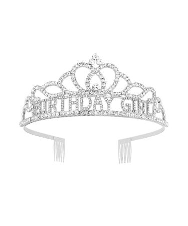 Birthday Girl Crown Happy Birthday Tiara Princess Rhinestone Headband Crystal Headpiece Birthday Party Hair Accessories for Women Girls Silver