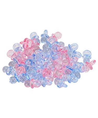 Atyhao 100PCs Mini Schnuller Acrylic Colorful Baby Schnuller Toy Baby Baptism Carming Mini Color Toy For Baby Birthday Shower Party Decoration Transparent Pink + Blue Pacifier
