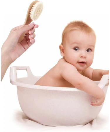 Soft Goat Bristle Baby Hair Brush with Wooden Handle - Gentle Brush for Newborns & Toddlers - Buy Online on SooperMarket.com