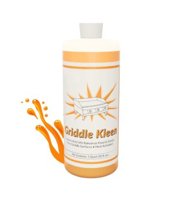Griddle & Flat Top Grill Biodegradable Cleaner. Easy Pour Squeeze Bottle 32 oz. Fast Acting Formula Food Safe Glycerin-Based and Caustic Free. Heat Activated Removes Grease and Baked-on Food Safe