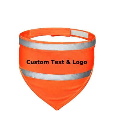 Muka Personalised Printed Pet Bandana Reflective Dog Bandana with Custom Text and Logo-Orange-M M Orange