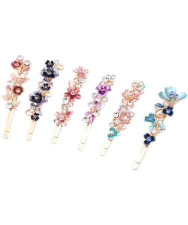 minkissy Rhinestones Flower Hair Pin French Vintage Barrettes Bobby Metal Gold Pin Hair Accessories for Women Girls 6 Color