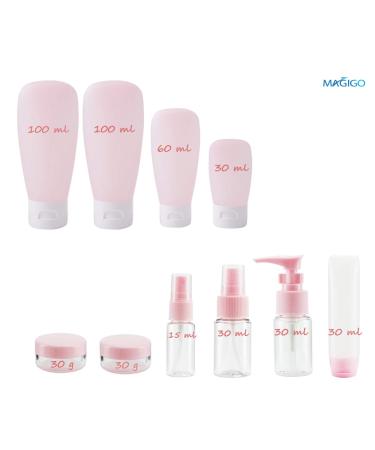 16 Pack MAGIGO Pink Toiletries Travel Bottle Set | TSA Approved Leak Proof Airline Carry-On for Women - Buy Online on SooperMarket.com