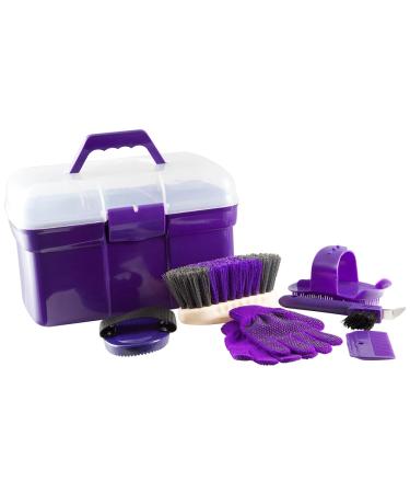 PFIFF 100576 Grooming box with contents children's grooming box 6-piece grooming kit for children horse care purple