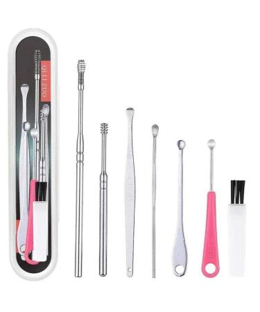 WAITLOVER 7pcs/Set Earpick Wax Pickers Steel Earpick Wax Remover Pick Ear Clean Care Cleaner Cleaner C0N4 Ear Curette Tool Ear Spoon