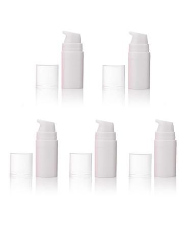 Airless Pump Bottles Pack of 5 empty Plastic Pump Travel Bottle Lotion Dispenser foundation cream gel cosmetics (White 5ml)