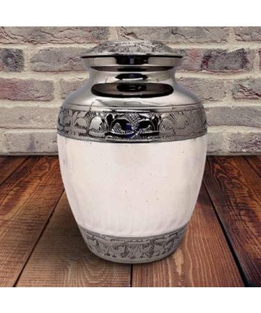 Akanksha Arts Small 6 x 4 inch Brass Cremation Urn Memorial Container - 650 ml White. Rare Handicraft with bag - Buy Online on SooperMarket.com