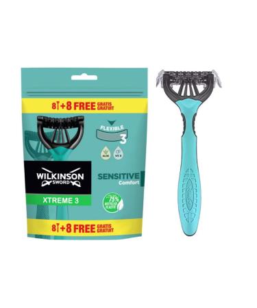 Wilkinson Sword Xtreme 3 Sensitive Men's Disposable Razors 8 + 4 Free Blue 12 Count (Pack of 1)