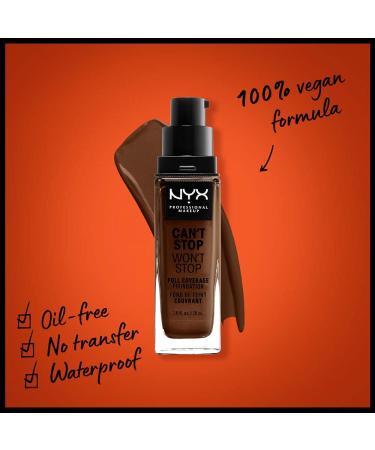 NYX Can't Stop Won't Stop Full Coverage Foundation Deep Walnut 22.7 - Matte Finish, Long Lasting, Waterproof, Vegan Formula - Buy Online on SooperMarket.com