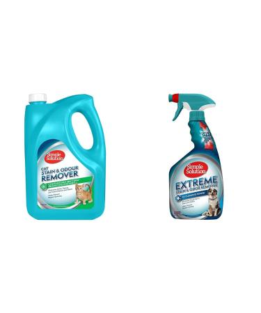 Simple Solution Cat Stain and Odour Remover | Enzymatic Cleaner with Pro-Bacteria Cleaning Power - 4 Litre & Extreme Pet Stain and Odour Remover 945ml