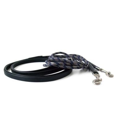 QHP draw reins with round cord divisible soft leather black brown (Warmblood Black) Warmblood black