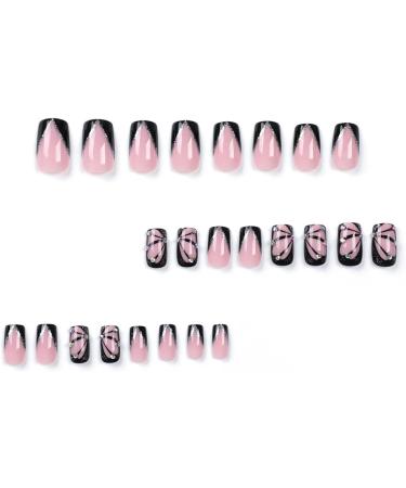 24PCS Square French Rhinestone Gloss Black Press on Nails for Women and Girls - Buy Online on SooperMarket.com