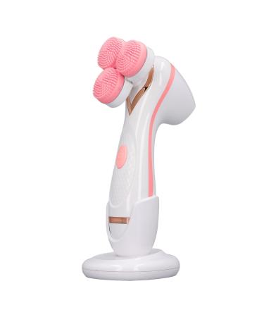 3 Head Massage Electric Facial Cleansing Brush Facial Exfoliating Silicone Rechargeable Face Scrubber Portable Device () Pink
