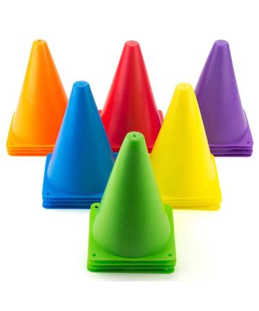 Faswin 30 Pack Indoor/Outdoor Agility Cones, Sports Soccer Flexible Cone Sets, Assorted Colors