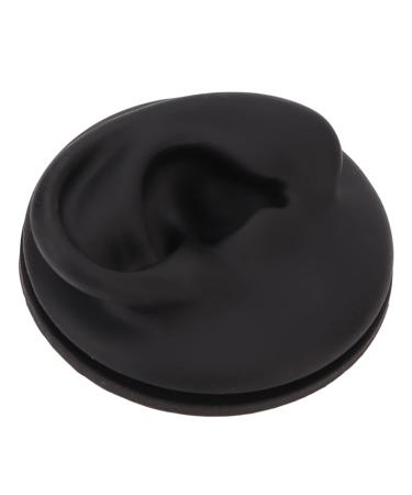 Simulation Ear Display Model Soft Teaching Tool Artificial Black Professional Structure Left Ear Model with Round Base for Store Window