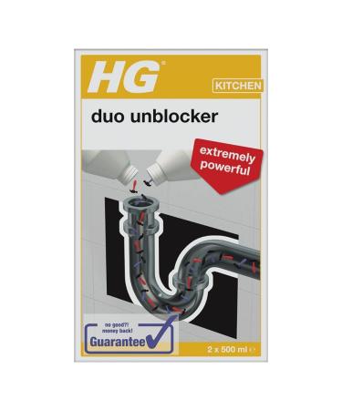 HG Duo Unblocker Powerful Drain Cleaner & Drain Unblocker Kitchen Sink Unblocker & Bathroom Sink Unblocker Pipe Cleaner Plug Hole Liquid & Hair Unblocker - 2x 250ml ne k HG Plug Hole & Drain Unblocker by HG Cleaning Products