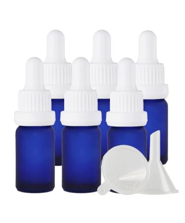 Zeoabsy 6 pieces 10 ml frosted blue glass pipette bottle with white originality lock pipette ring empty clear glass bottle glass pipette drip bottle for essential oils aromatherapy 10ml blue