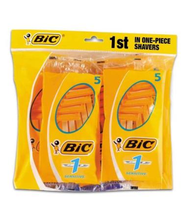 BiC 1 Sensitive Mens Single Blade Disposable Shaver 8 Packs of 5 Orange 5 count (Pack of 8)