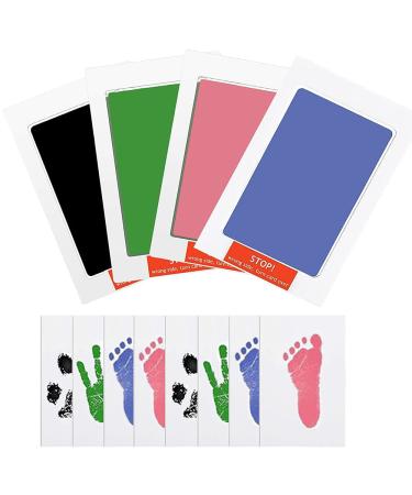 4 Color Inkless Hand and Footprint Kit Clean Touch Ink Pad for Newborn Baby Pet Paw Print Kit(4 Ink Pads,8 Imprint Cards)
