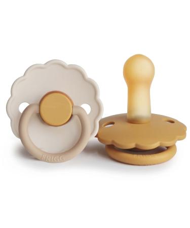 Frigg Daisy latex Schnuller |Classic pacifier |2-pack |Symmetrical cherry shape |BPA-free |Made in Denmark |Latex pacifier |(Chamomile/honeygold size 2 (6-18 months) Chamomile/Honey Gold Size 2 (6-18 months)
