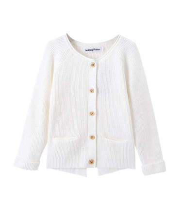 SMILING PINKER Toddler Girls Knit Cardigan Soft Warm Sweaters with Pockets 4 Years White