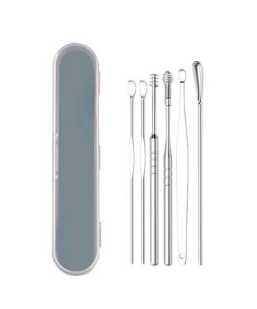 Ear Scoop 6-Piece Set of Ear Picking Tools Adult Ear Pick Ear Scoop Stainless Steel Portable Keychain Ear Scoop