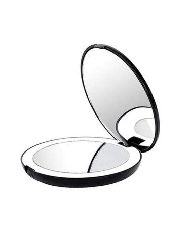 Yuuinnter Portable Folding Mirror with LED Light Makeup Mirror 10X Magnifying Glass 12 Lamp Bead Mini Mirror Black