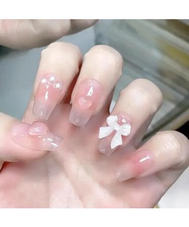 Cute Pink Sweet Princess Removable Handmade Wear Nail Art Vitality Girl Short Fake Nails Blush Bow Nail Patch (Color : XS) - Buy Online on SooperMarket.com