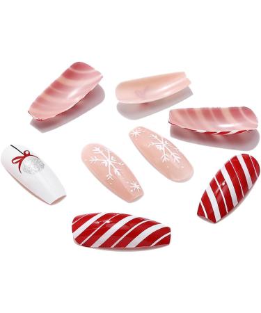 Brishow Christmas Snowflake Elk Stick on False Nails - Red Long Full Cover Tips (24pcs) for Women and Girls - Buy Online on SooperMarket.com