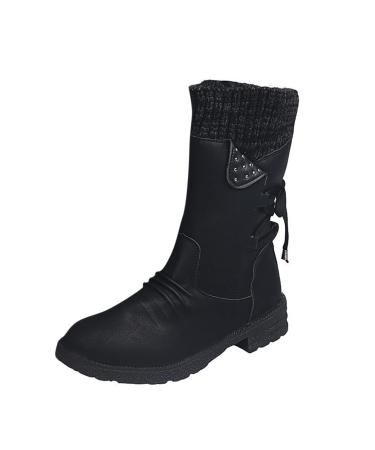 Rytejfes women's walking shoes short boots women black with heel blue flat short shares high ankle boots winter boots winter boots winter shoes Halfange shoes winter boots lace-up boots 39 EU black