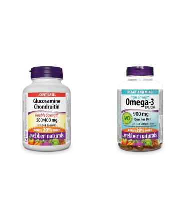 Webber Naturals Glucosamine Chondroitin Double Strength 144 Capsules & Omega-3 900 mg Triple Strength 120 Clear Enteric No Fishy Aftertaste Softgels NUTRITIONAL_SUPPLEMENT + SUPPLEMENT 20-5402