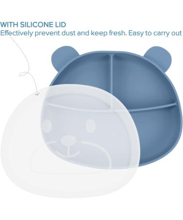Happy T Baby Silicone Suction Plate with Lid | Toddler Self Feeding Plate | 3 Compartment Divided Dishes | Microwave & Dishwasher Safe | Non-Slip | Unbreakable | Blue - Buy Online on SooperMarket.com