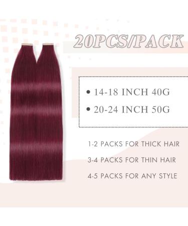 YDDM 20PCs 24-Inch Invisible Tape Extensions - Real Hair 50g Burgundy 99J# Skin Weft - Buy Internationally - Buy Online on SooperMarket.com