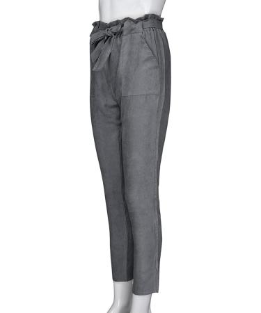 Ronony Ladies Straight Leg Summer Pants - Light Casual Trousers with Bag Hip Belt Regular Fit Comfy Beach Pants - XL Gray - Buy Online on SooperMarket.com