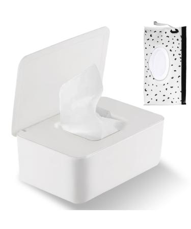 1 piece of wet wipes box and 1 piece of wet wipes bag set baby wet wipes Storage box wet wipes bag for babies wet paper box with lid for dry and wet tissue paper (white)