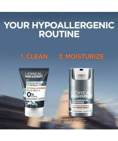 L'Or al Paris Men Expert Sensitive Skin Moisturiser 50ml - Magnesium Defence & Hyaluronic Acid | Hypoallergenic 24H Daily Moisturiser - Buy Online on SooperMarket.com