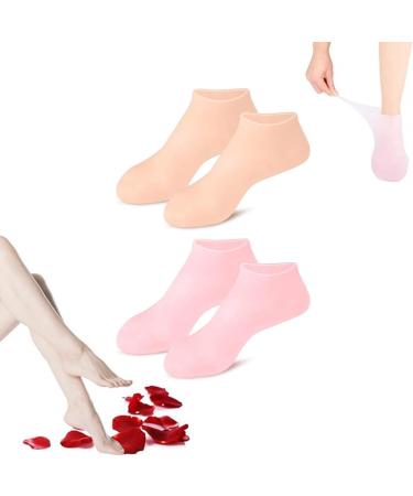 Silicone socks 2 pairs of silicone socks for feet silicone moisture socks moisturizing socks for dry and cracked feet skin color pink rose complexion