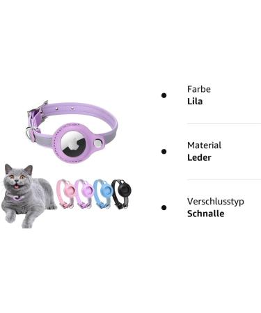 Airtag Cat Collar - Leather Reflective Adjustable GPS Neck Band for Tracking | Anti-Losing Airtag Case for All Cat Sizes (XS Purple 19-26cm) - Buy Online on SooperMarket.com