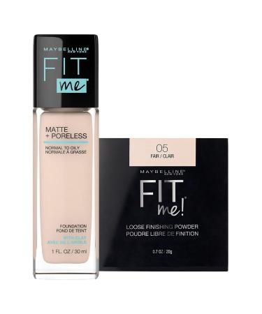 Maybelline New York Fit Me Matte + Poreless Liquid Foundation Natural Ivory 1 fl. oz. and Loose Finishing Powder Fair 0.7 Oz