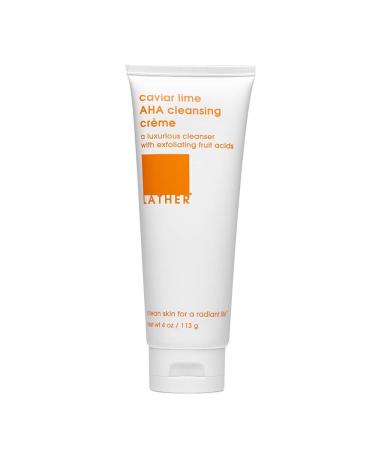 LATHER Caviar Lime AHA Cleansing Cream Face Wash - Lactic Acid & Vitamin C Cleanser - Gently Exfoliating & Foaming Face Wash for Combination Oily/Acne prone Mature/Dry Skin - 4 Fl Oz