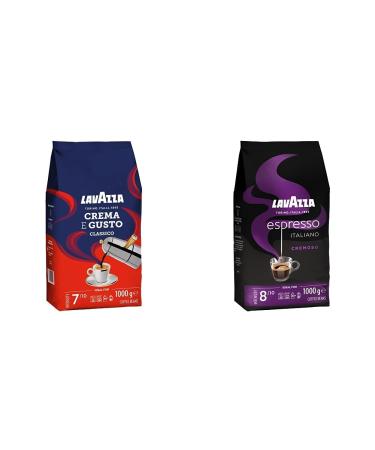 Lavazza Crema e Gusto Classico roasted coffee beans with spicy aroman notes & espresso italiano cremoso arabica and robusta coffee beans Classico bundle with coffee beans